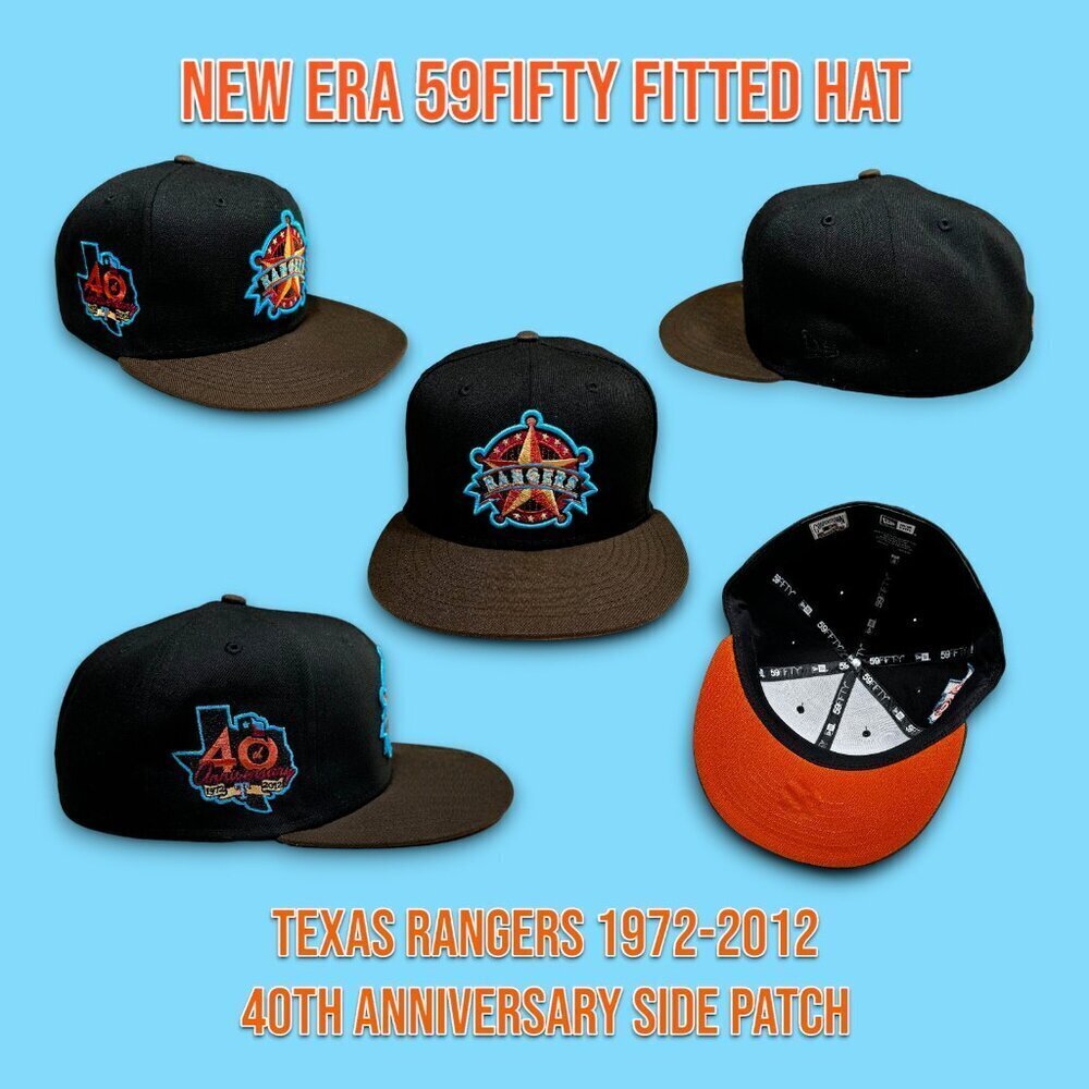 New Era Texas Rangers 59FIFTY Fitted Hat 1972-2012 40th Anniversary Patch 7 3/8 - Picture 1 of 10